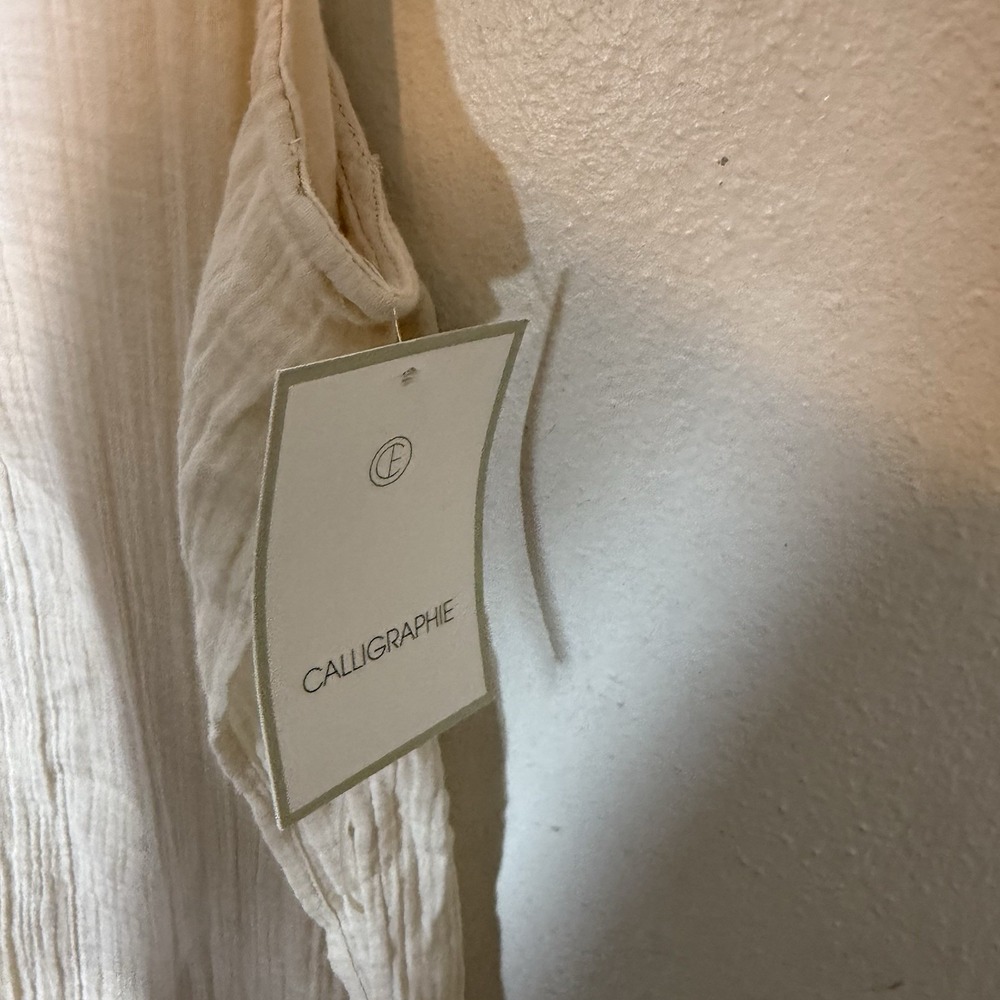 New Calligraphie Cream Textured Sleeveless Dress Open Sides‎ Womens Small - Picture 4 of 11